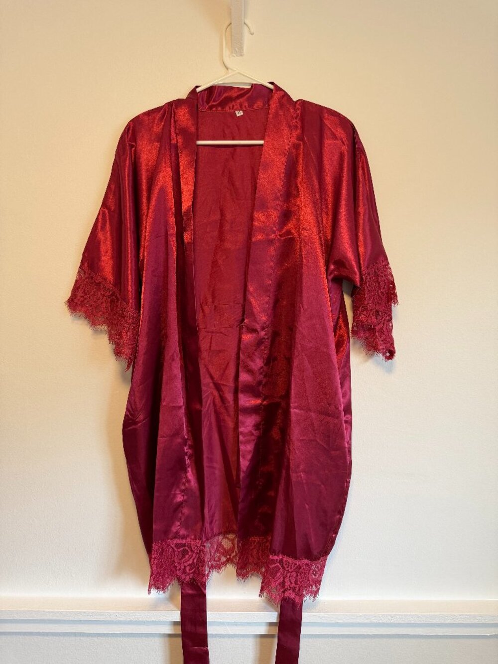 Silk Bridesmaid Robe with Lace Trim - Medium